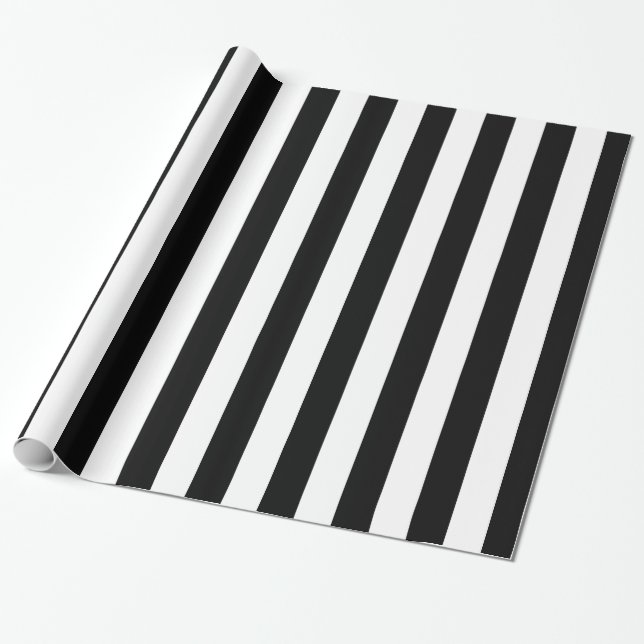 Black and White Solid Stripes Wrapping Paper (Unrolled)