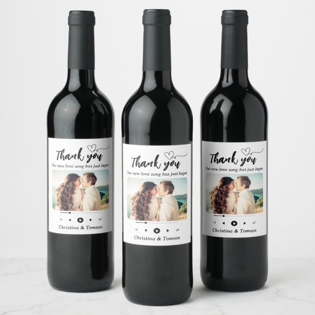 Black and White Song Playlist Photo Wedding  Wine Label (Bottles)