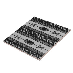 Black And White  Southwest Aztec Tribal Pattern Tile