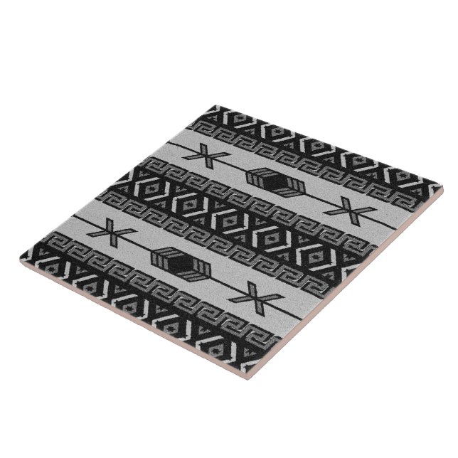 Black And White  Southwest Aztec Tribal Pattern Tile (Side)