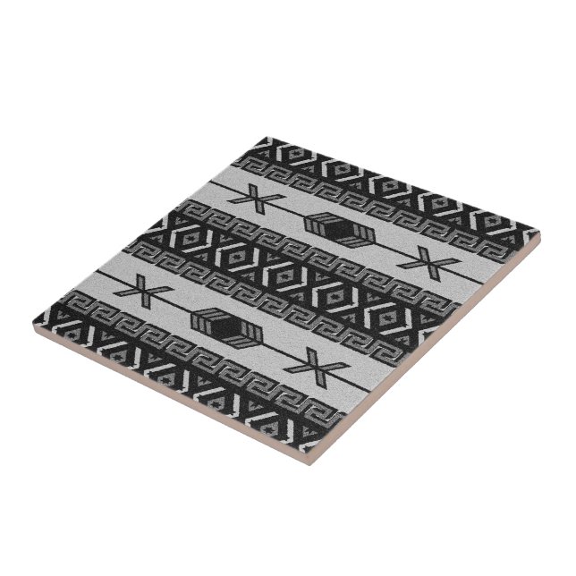 Black And White  Southwest Aztec Tribal Pattern Tile (Side)