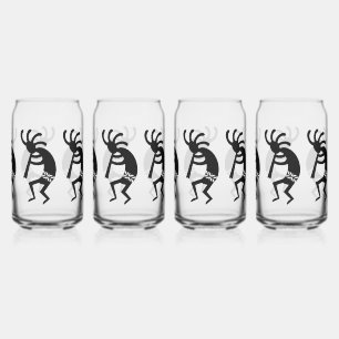Black And White Southwest Kokopelli Can Glass