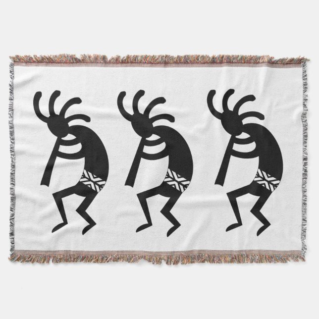 Black And White Southwest Kokopelli Throw Blanket (Front)