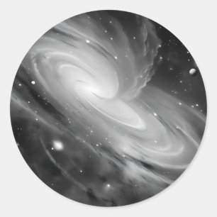 Black and White Space Classic Round Sticker