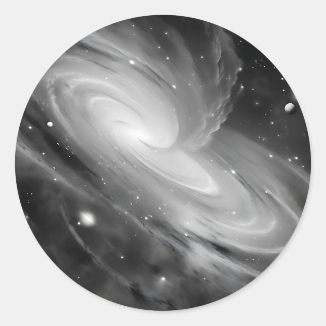 Black and White Space Classic Round Sticker (Front)