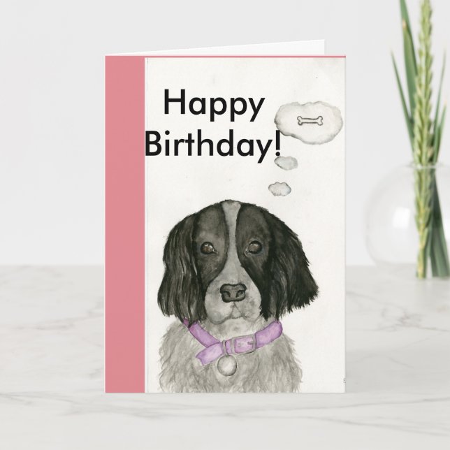 Black and white Spaniel birthday card (Front)