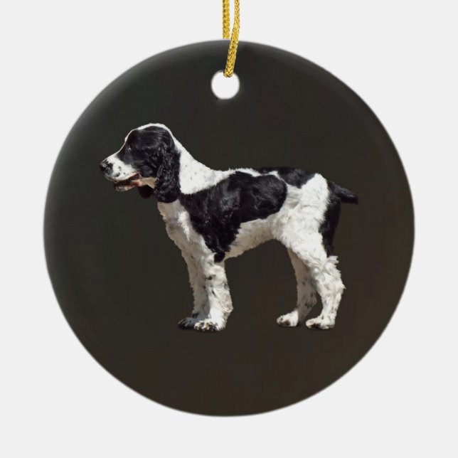 Black and White Spaniel Ceramic Tree Decoration (Front)