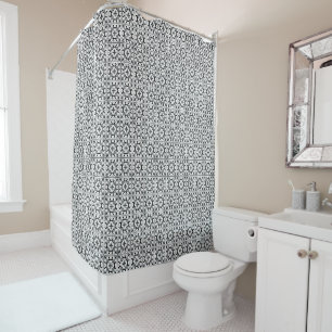 Black and White Spanish Style Tile Shower Curtain