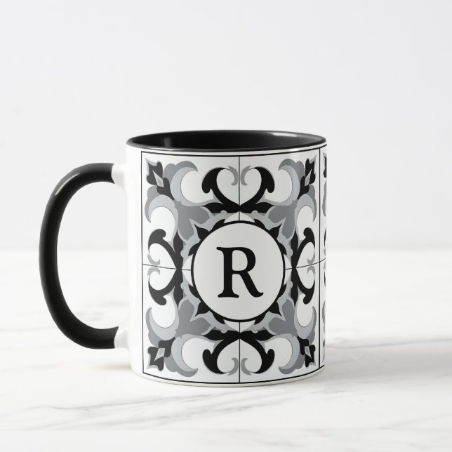 Black and White Spanish Style with Initial  Mug (Left)