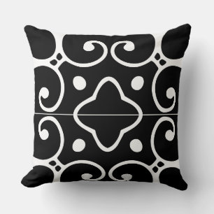 black and white spanish tile pillow