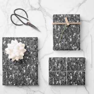 Black and White sparkles faux glitter Wrapping Paper Sheet