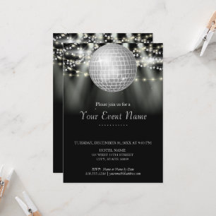 Black and White Sparkling Stars Party  Invitation