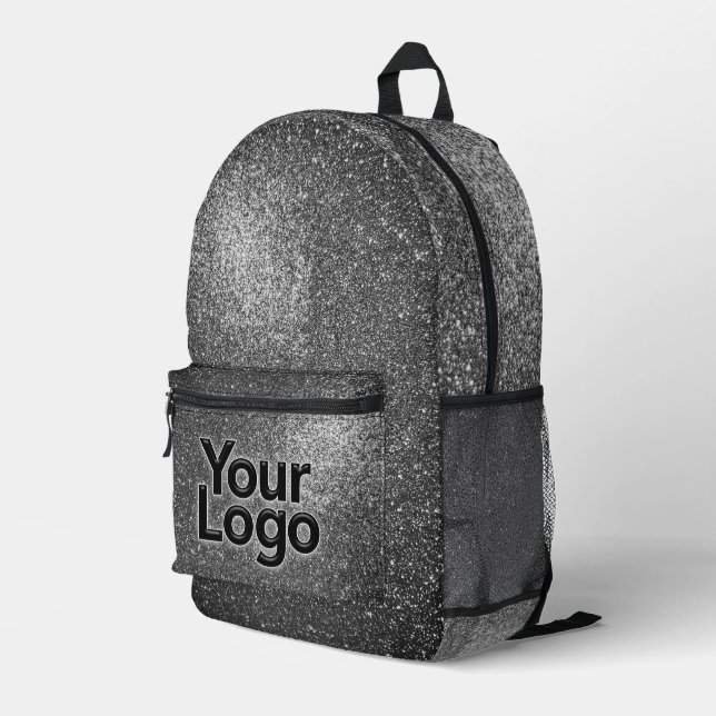 Black and White Sparkly Glitter Professional Logo  Printed Backpack (Back Corner Right)