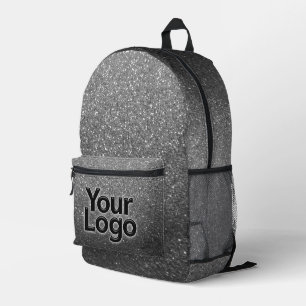 Black and White Sparkly Glitter Professional Logo  Printed Backpack
