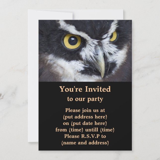 Black and White Specacled Owl Invitation (Front)