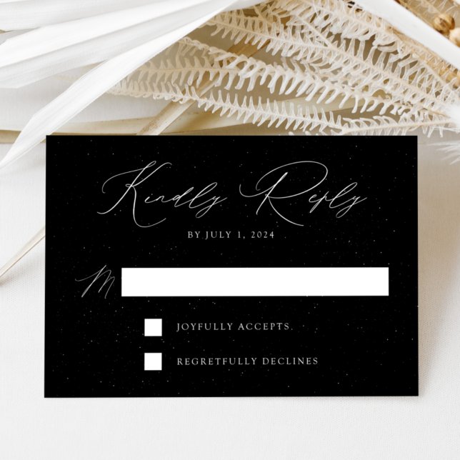 Black and White Speckled Modern Elegance Wedding RSVP Card (Creator Uploaded)
