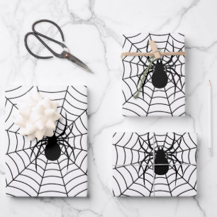 Black and White spider on web Halloween pattern Wrapping Paper Sheet