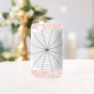 Black and White spider web Halloween pattern Can Glass