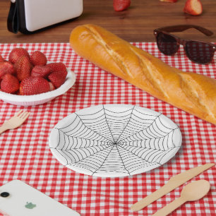 Black and White spider web Halloween pattern Paper Plate