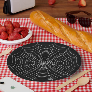 Black and White spider web Halloween pattern Paper Plate