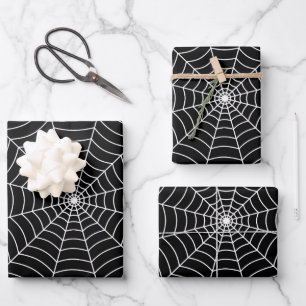 Black and White spider web Halloween pattern Wrapping Paper Sheet