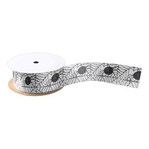 Black and White Spider Web Halloween Present Gifts Satin Ribbon