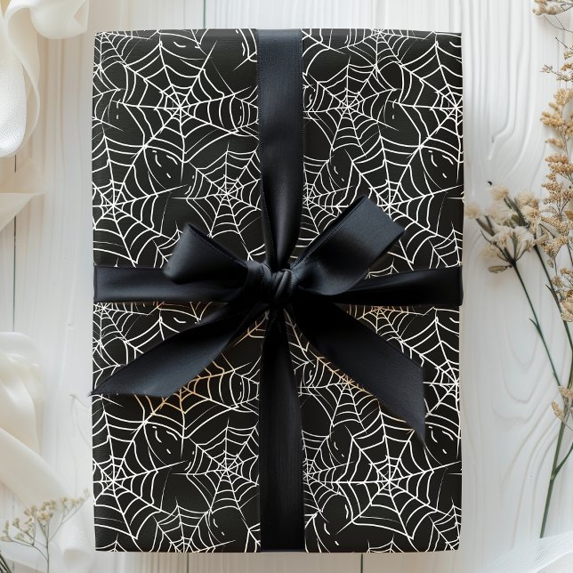 Black and White Spider Web Halloween Wrapping Paper (Creator Uploaded)