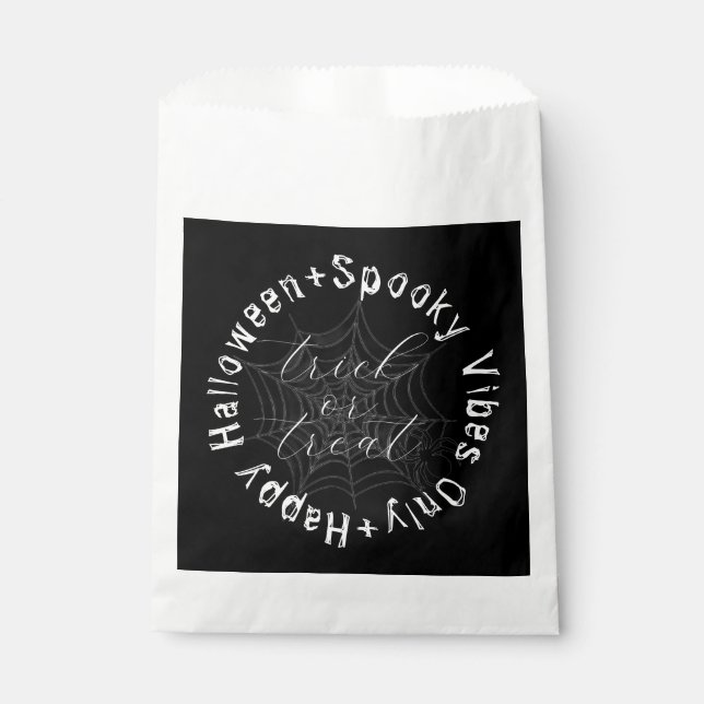 Black and White Spider Web Modern Happy Halloween Favour Bags (Front)