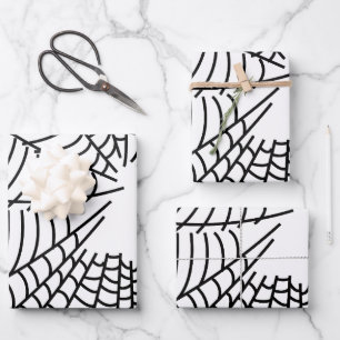 Black and White Spider Web Wrapping Paper Sheet