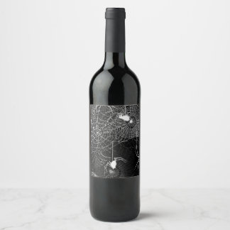 Black and White Spider Webs Wine Label