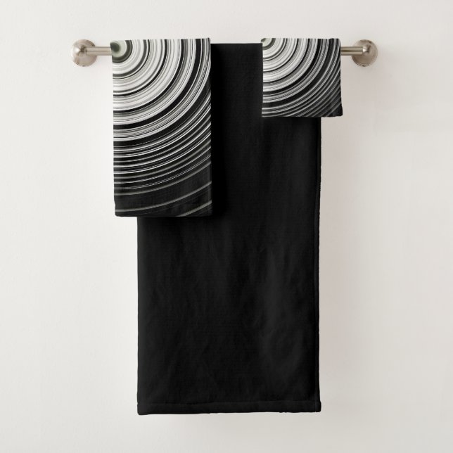 black and white spiral bath towel set (Insitu)