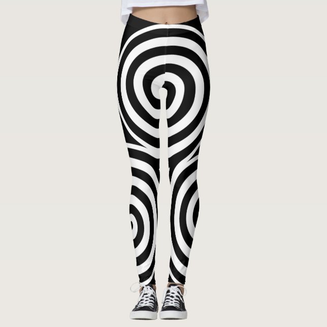 Black and White Spiral Custom Name Leggings Yoga (Front)