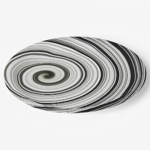 Black and white spiral paper plate