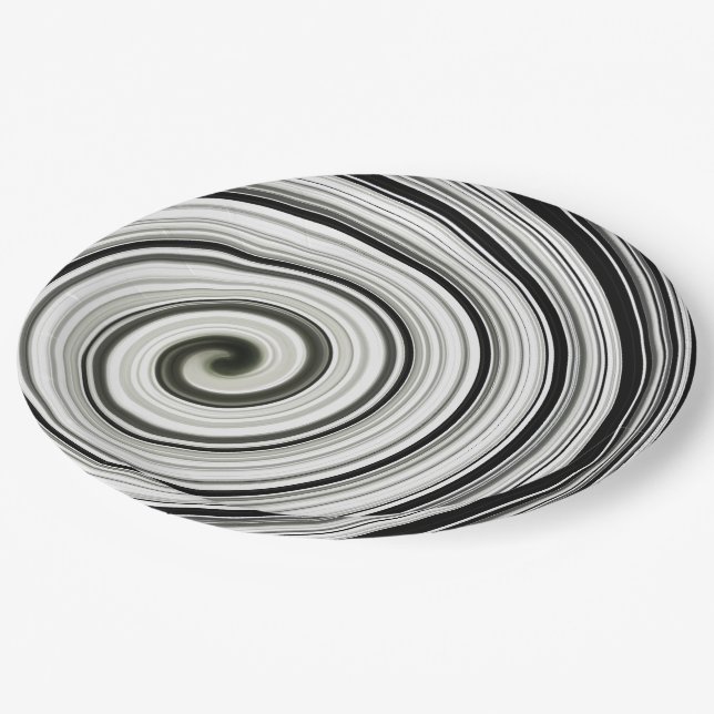 Black and white spiral paper plate (Angled)