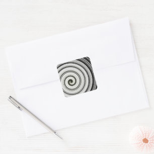 Black and white spiral square sticker