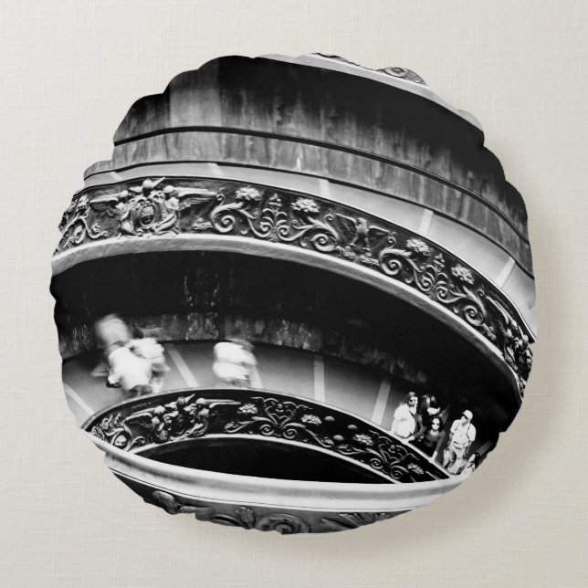 Black and White Spiral Staircase Round Cushion (Front)