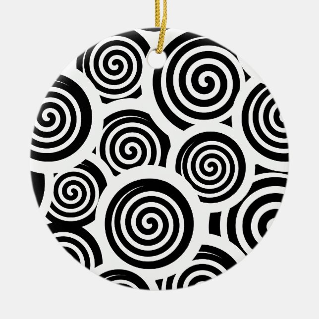 Black and white spirals vector pattern ceramic tree decoration (Front)