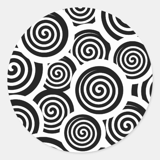 Black and white spirals vector pattern classic round sticker (Front)