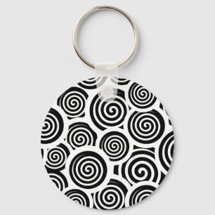 Black and white spirals vector pattern key ring