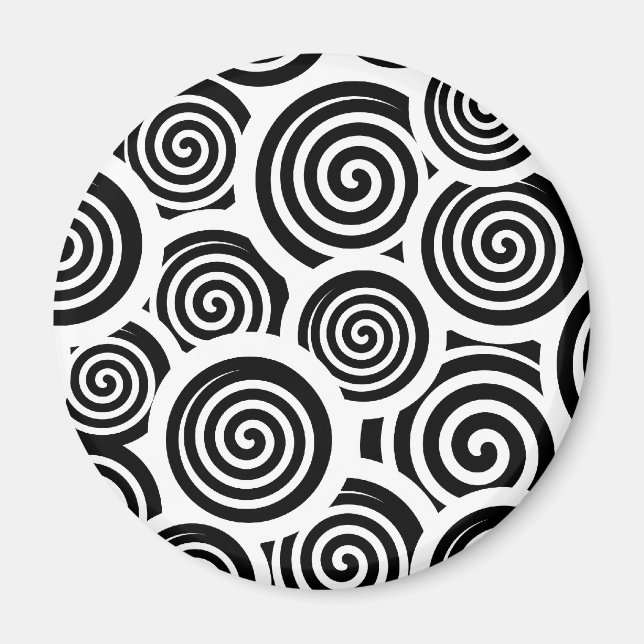 Black and white spirals vector pattern magnet (Front)