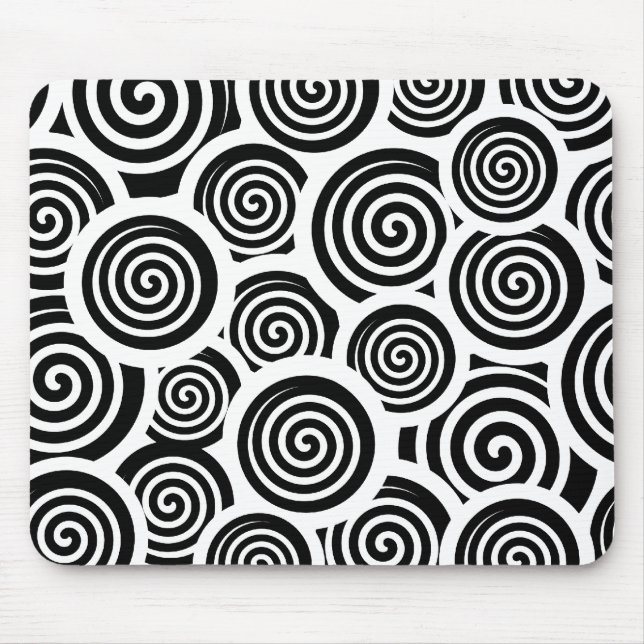 Black and white spirals vector pattern mouse mat (Front)