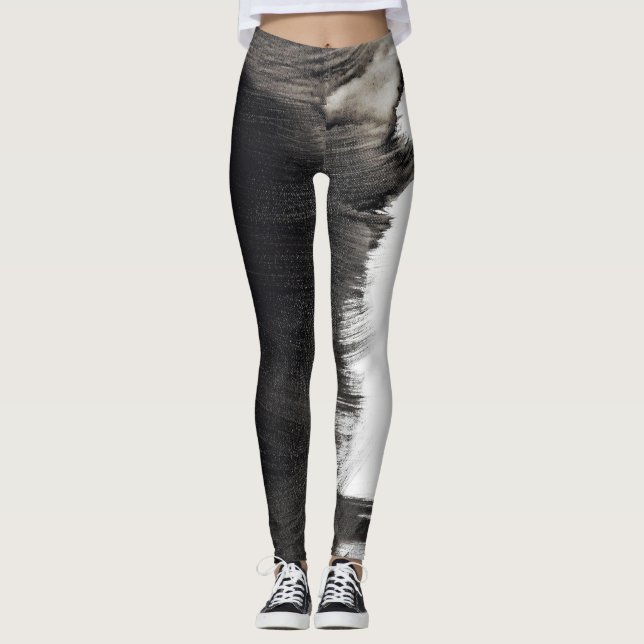Black and White Splash Abstract III Leggings (Front)