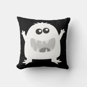 Black and White Spooktacular Happy Monster Pillow