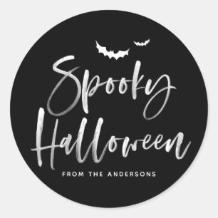 Black and White Spooky Halloween Brush Lettering Classic Round Sticker