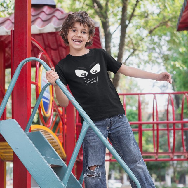 Black and White Spooky Halloween Custom T-Shirt (Halloween spooky eyes personalized Kids t shirt.)