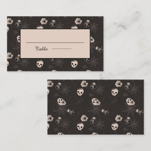 Black and White Spooky Halloween Skulls Pattern Place Card