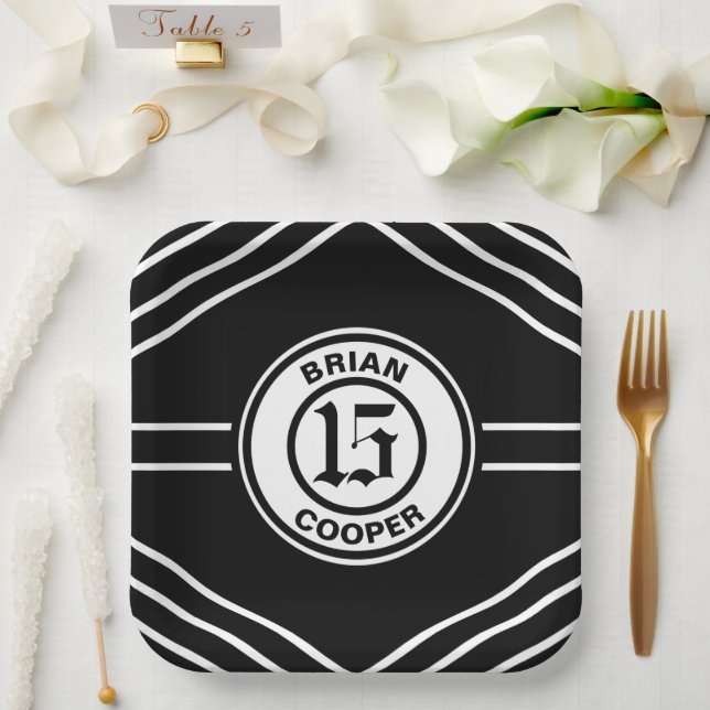 Black and White Sport Theme Paper Plate (Wedding)