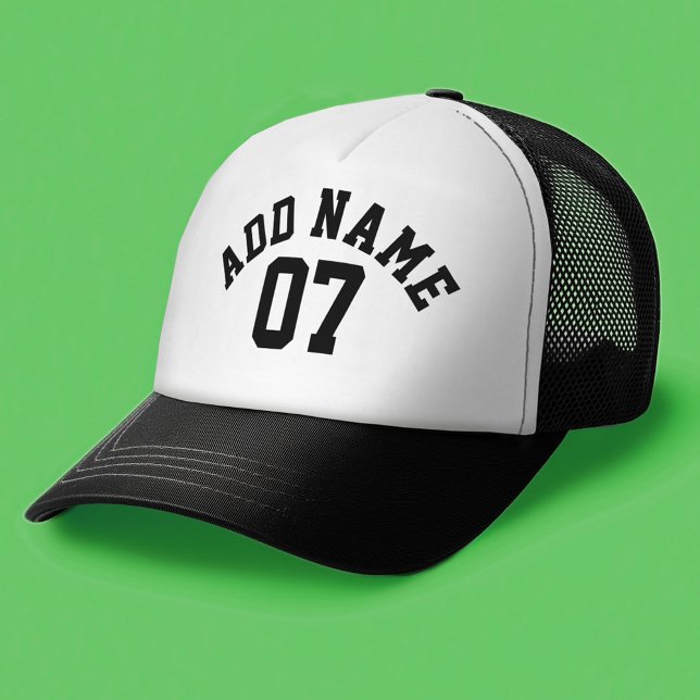 Black and White Sports Jersey Custom Name Number Trucker Hat (Custom Trucker Hat)