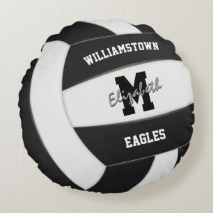 black and white sports team colours volleyball  round cushion