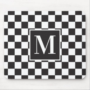 Black And White Sporty Chic Checkerboard Monogram Mouse Mat